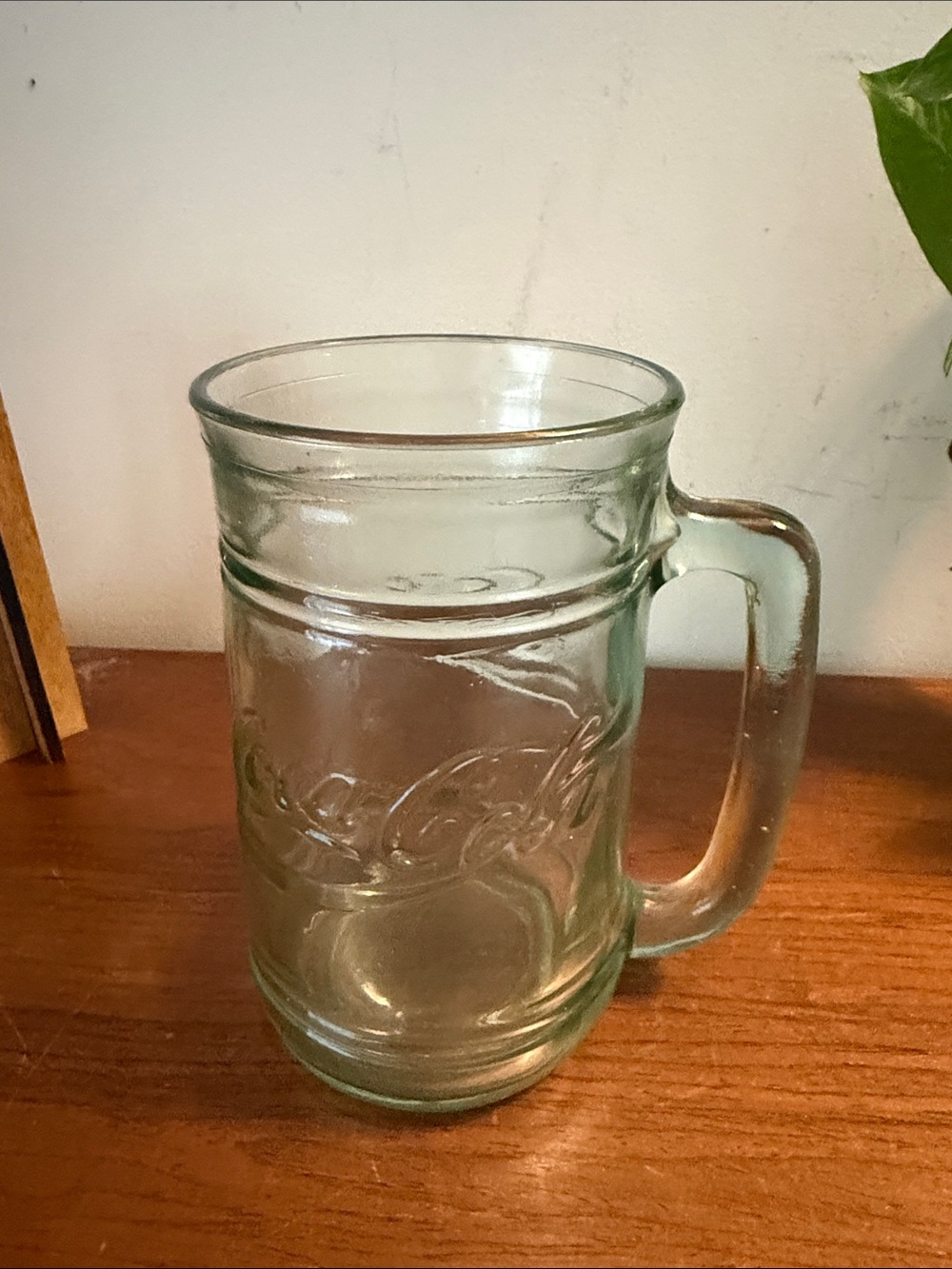 Coca Cola Embossed Glass Beer Mug - Clear Green Tint